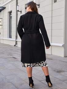 RueChic Plus Waterfall Collar Belted Coat - Black - View 2