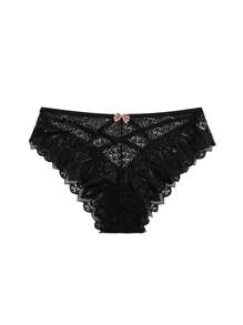 Floral Lace Lattice Back Panty Lingerie - Black - View 4