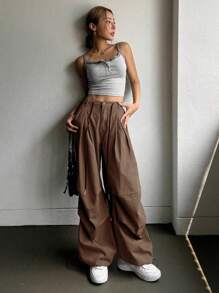 DAZY Quần jean ống rộng trơn - màu nâu - Xem 5