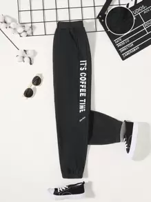 SHEIN Tween Boy Letter Graphic Elastic Waist Sweatpants - Black - View 1