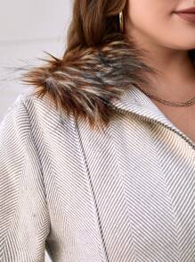 RueChic Plus Zip Up Slant Pocket Overcoat - Beige - View 5