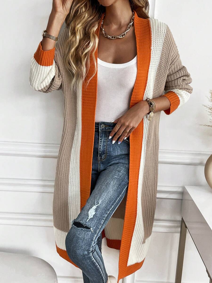 SHEIN Clasi Color Block Casual Design Cardigan - Multicolor - View 1