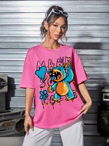 SHEIN EZwear Áo thun nữ - Hồng - Xem 3