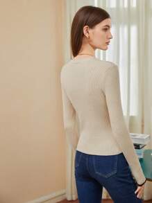 BizChic Cut Out Button Front Ribbed Knit Cardigan