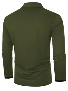 Manfinity Homme Men Solid Polo Shirt, Men Olive Green Polo Shirt, Men Dark Green Polo Shirt, Men Emerald Green Long Sleeve Polo Shirt - Army Green - View 2