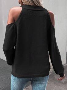 SHEIN LUNE Cold Shoulder Button Front Cardigan Fall Winter Cloth For Women