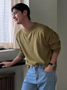 DAZY Maglione uomo tinta unita con spalle a goccia, autunno/inverno - Verde - Visualizzare 5