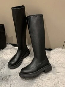 RALSWNAY Fall/Winter 2025 Ideal With Sweater,Women's Outdoor Plain Round Toe All-Match Long Soft Breathable Fashion Boots Go With Black Dress - Black - View 3