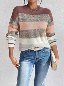 SHEIN LUNE 撞色落肩袖套頭毛衣 - 彩色 - 查看 5