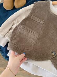 Garota Jovem Botão Frontal Bombazina Colete