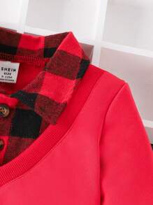 Baby Girl Gingham Print 2 In 1 Tee - Red - View 4