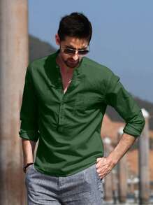 NITAGUT Men's Casual Simple Breathable Long Sleeve Shirt - Green - View 4