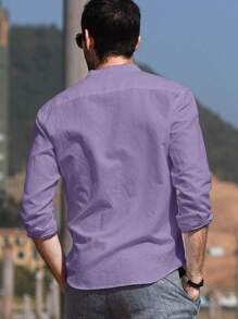 NITAGUT 男士休闲透气长袖衬衫，秋季 - 紫羅蘭色 - 查看 2