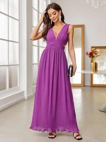 SHEIN Belle Plunging Neck Crisscross Tie Back Chiffon Bridesmaid Dress