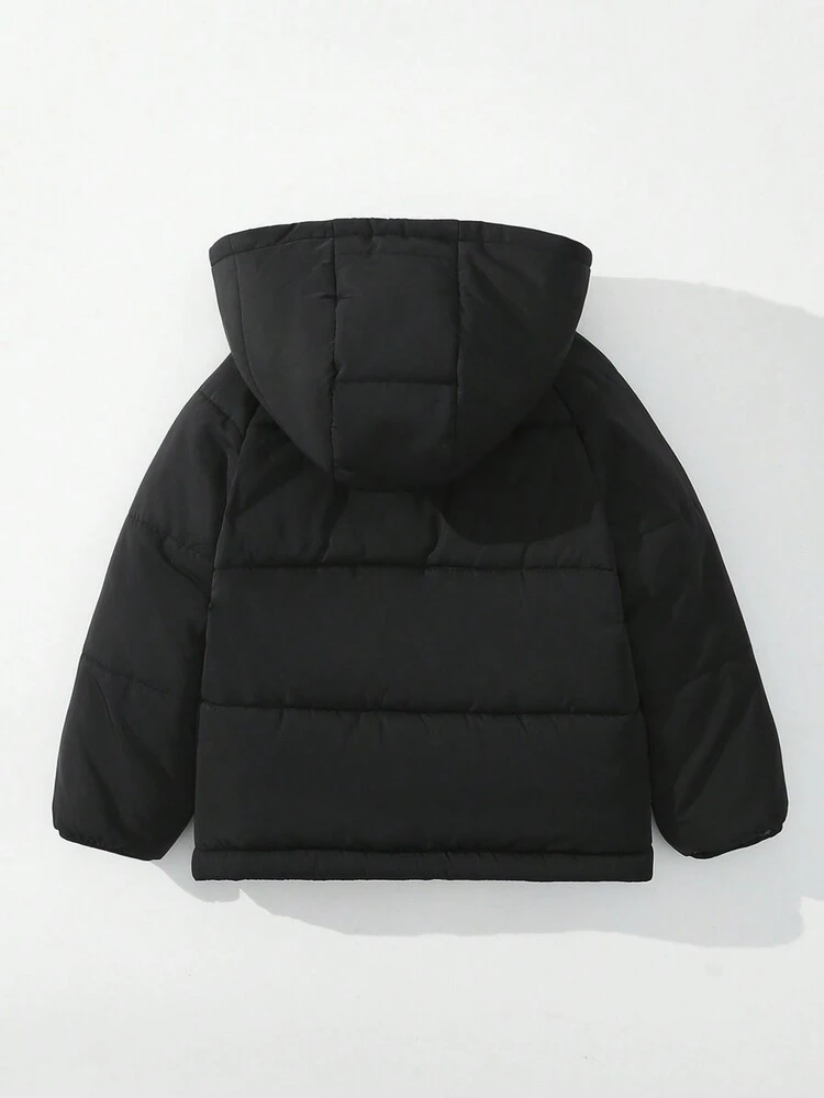 Young Boy Letter Patched Detail Teddy Lined Hooded Padded Coat