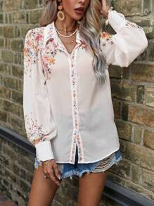 SHEIN VCAY Floral Print Button Front Shirt - Multicolor - View 5