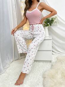 CottageSlumber CottageSlumber Lace Trim Cami Top & Floral Print Pants PJ Set / Pajama Set Bridal Lingerie