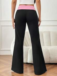 SHEIN EZwear Two Tone Flare Leg Pants - Pink - View 2