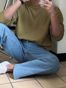 DAZY Maglione uomo tinta unita con spalle a goccia, autunno/inverno - Verde - Visualizzare 7