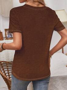 SHEIN LUNE 愛心圖案漸層T恤 - 棕色 - 查看 2