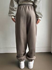 DAZY 纯色斜口袋运动裤 秋季女款慢跑裤 - 駝色 - 查看 2