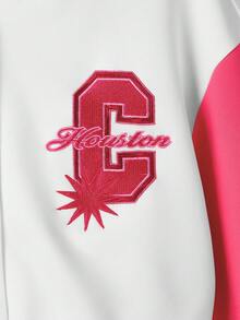 SHEIN EZwear Thư được vá Sọc trang trí Thả vai Mùa vụ Áo khoác Đại học - Nhiều màu - Xem 4