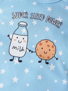 Baby Boy Cartoon & Slogan Graphic Snug Fit PJ Set - Baby Blue - View 4