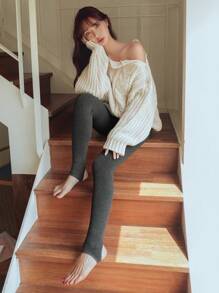 DAZY Solid Ribbed Knit Leggings Fall,Winter - Dark Grey - View 7