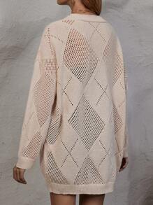 SHEIN LUNE Áo len cardigan thả vai Pointelle - Màu be - Xem 2