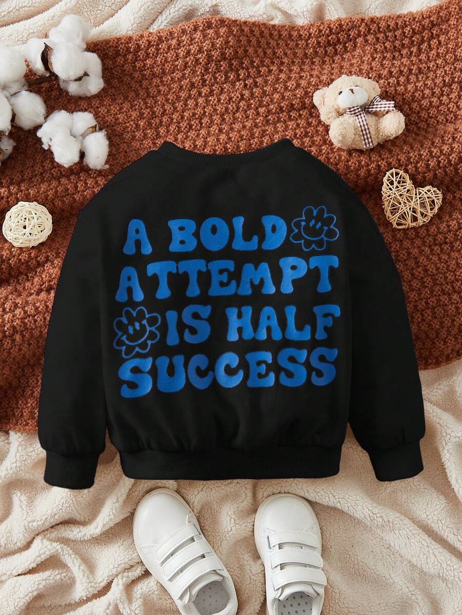 SHEIN Đứa bé gái Đồ họa Khẩu hiệu Áo nỉ - màu đen - Xem 1