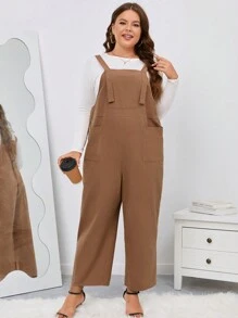 SHEIN Unity Plus 1pc Dual Pocket Overall Jumpsuit - Brown - View 5