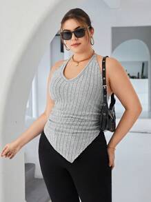 SHEIN Essnce Talla grande Top halter de espalda abierta bajo hanky - Blanco - Ver 3