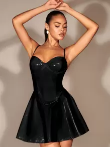 SHEIN BAE Solid Bustier Cami Dress - Black - View 6