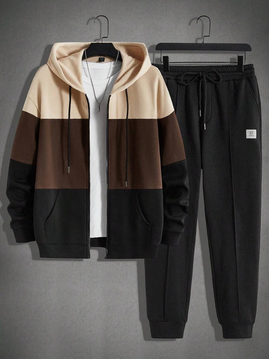 Manfinity Hypemode Áo hoodie dây rút & quần thể thao nam màu không có áo thun - Màu Khaki - Xem 1