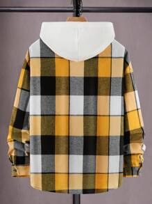 Manfinity Hypemode 男士鬆身格紋印花衫,帶扣式口袋,肩線下垂,無連帽設計 - 黃色 - 查看 2