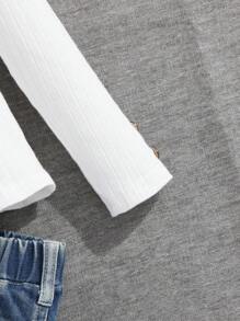 SHEIN Young Girl Mock Neck Gigot Sleeve Button Detail Tee