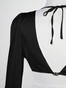 SHEIN BAE Plunging Neck Crisscross Cut Out Waist Lantern Sleeve Dress