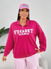 SHEIN EZwear Hơn Đồ họa Chữ cái Thả vai Áo nỉ - Màu Hồng Tươi - Xem 5