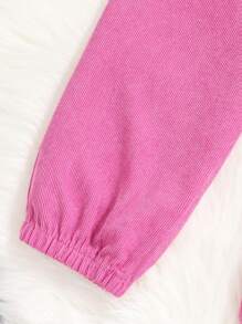 SHEIN 女大童翻蓋細節落肩袖夾克&工裝褲 - 玫紅色 - 查看 4