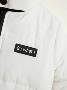 SHEIN 年轻男孩休闲宽松 3d 耳朵设计字母拼接连帽保暖棉服外套，冬季 - 白色 - 查看 12