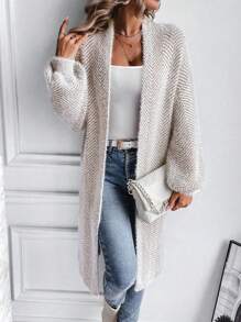 EMERY ROSE Fashionable Casual Versatile Loose Faux Fur Textured Cardigan Sweater For Women, Autumn/Winter - Khaki - View 4