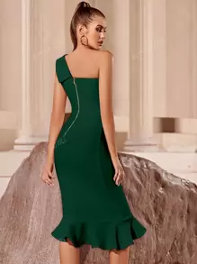 ADYCE One Shoulder Fishtail Hem Elegant Cocktail Party Bodycon Bandage Dress, White Prom Semi Formal Dress,For Birthday,Wedding Guest, Dinner,Homecoming Easter Dress Summer,Graduation Dress