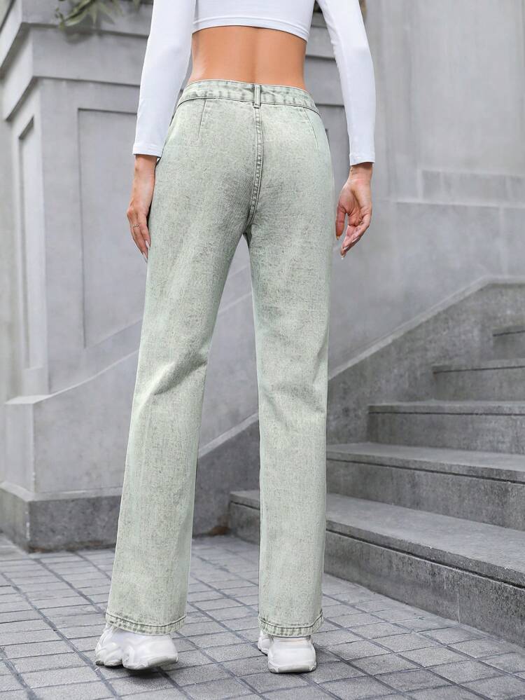 Flap Pocket Straight Leg Jeans