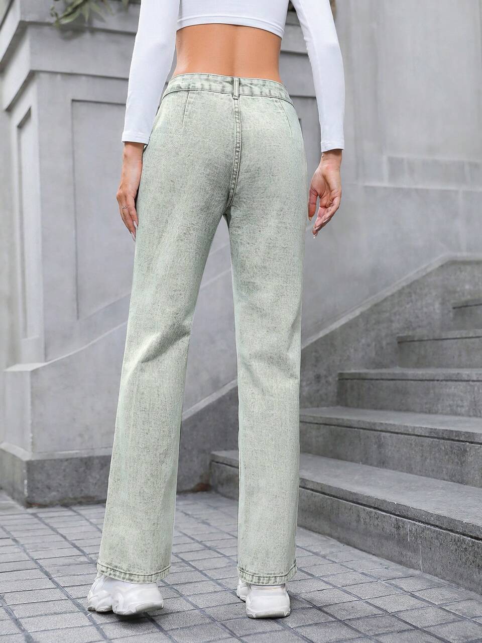 Flap Pocket Straight Leg Jeans