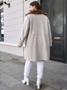 RueChic Plus Zip Up Slant Pocket Overcoat - Beige - View 2