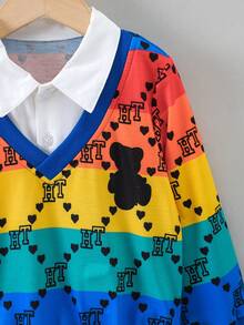 Young Boy Geo Print Colorblock 2 In 1 Sweatshirt - Multicolor - View 5