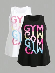 SHEIN Sport Studio Plus Size 2pcs Letter Graphic Sports Tank Top Tank Top Set