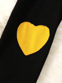 Young Girl Bow Front Tee & Heart Print Pants - Mustard Yellow - View 8