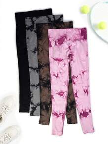 Easithlete 4 bucăți colanți sport cu bandă largă cu vopsea Tie Dye