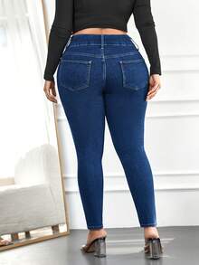 Plus High Waist Skinny Jeans - Dark Wash - View 2
